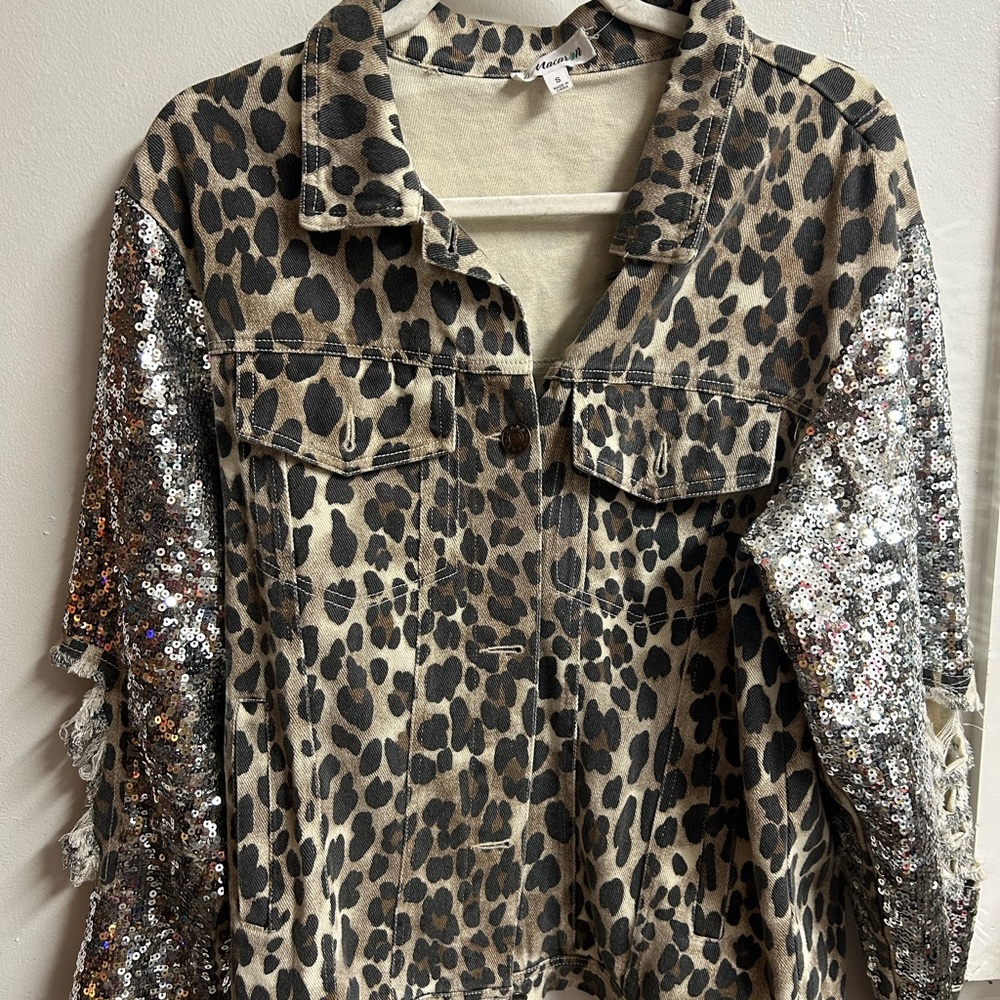 Leopard Jacket with Sequin Sleeves